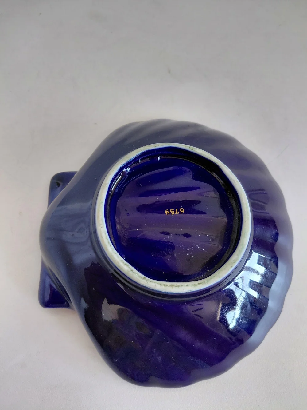 Cobalt Blue Scallop Shell Decorative Dish with Gold Accents